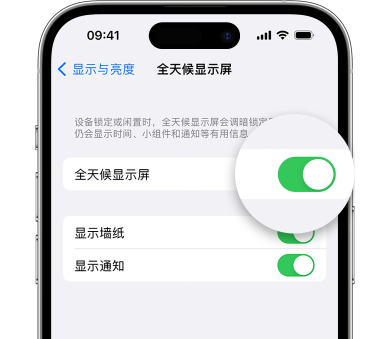 稻城苹果15预约维修分享iPhone15如何设置全天候显示屏幕可见 